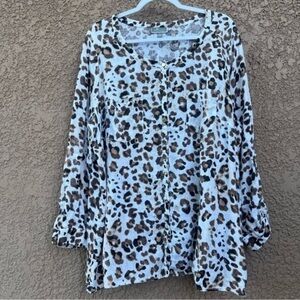 JM‎ Collection Linen Shirt Womens Plus Size 20W Animal Print